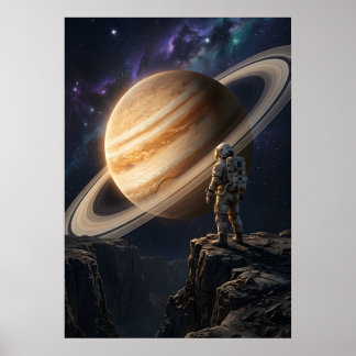 土星を見つめる宇宙飛行士 ポスター