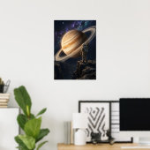 土星を見つめる宇宙飛行士 ポスター (ホームオフィス)