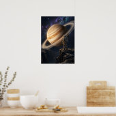 土星を見つめる宇宙飛行士 ポスター (キッチン)