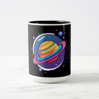 土星プラネットコーヒーマグ – 宇宙デザインが広がるスペースギフト ツートーンマグカップ