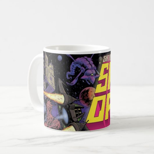 土曜の夜の宇宙のオペラによって拡大されるロゴ! コーヒーマグカップ (正面左)