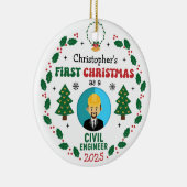 土木技師初めてのクリスマスツリー名前をカスタムする セラミックオーナメント (右)