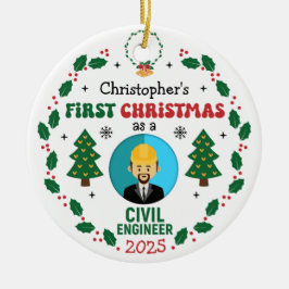 土木技師初めてのクリスマスツリー名前をカスタムする セラミックオーナメント