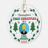 土木技師初めてのクリスマスツリー名前をカスタムする セラミックオーナメント (左)