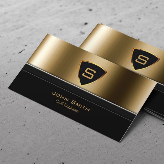 土木技師王室の金ゴールドシールドモノグラム 名刺
