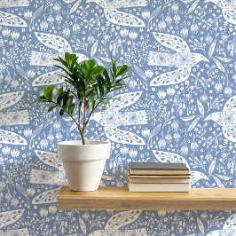 土産と花が白く染まるダスティーブルードバードアート 壁紙