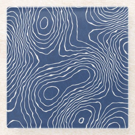 土線地形図オーガニックプリント。 ガラスコースター (正面)