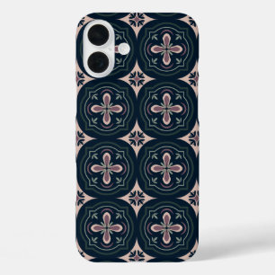 土色の花の幾何学タイル iPhone 16 PLUSケース