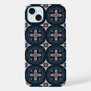 土色の花の幾何学タイル iPhone 15 PLUSケース