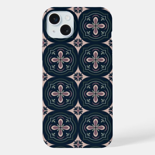 土色の花の幾何学タイル iPhoneケース (裏面)