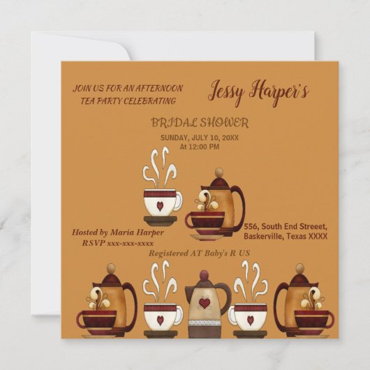 土鍋での午後の紅茶パーティー　ブライダルシャワー 招待状 (正面)