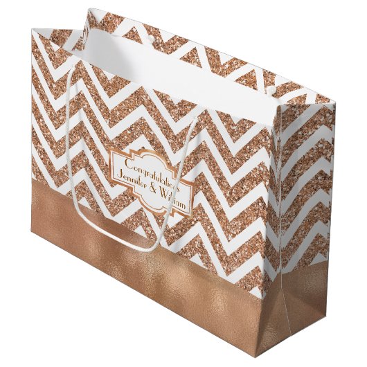 圧倒するばら色の金ゴールドのカスタムな結婚式のギフトバッグ ラージペーパーバッグ (正面アングル)