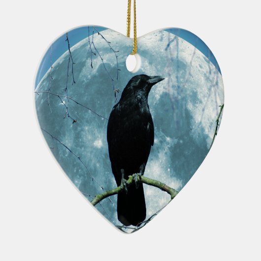 圧倒するカラスのワタリガラスの月夜ゴシック様式ファンタジー セラミックオーナメント (右)