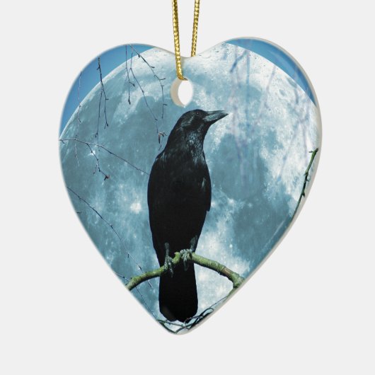 圧倒するカラスのワタリガラスの月夜ゴシック様式ファンタジー セラミックオーナメント (左)