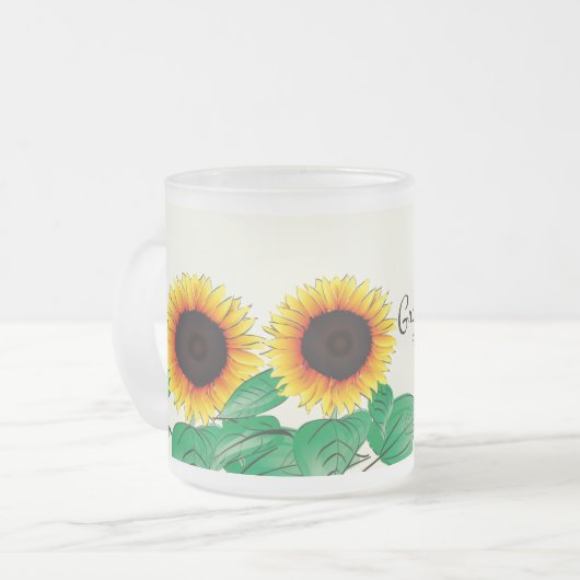 圧力の下での猶予:インスパイアのヒマワリ引用文 フロストグラスマグカップ (正面左)