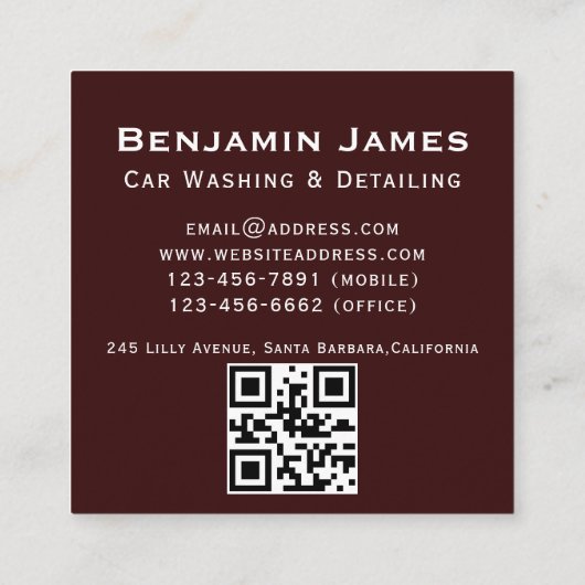 圧力洗モダン浄モバイルカー洗浄qrコード スクエア名刺 (裏面)