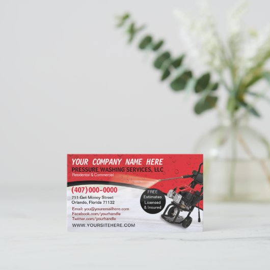 圧力洗浄とクリーニングの名刺テンプレート 予約カード (スタンド正面)