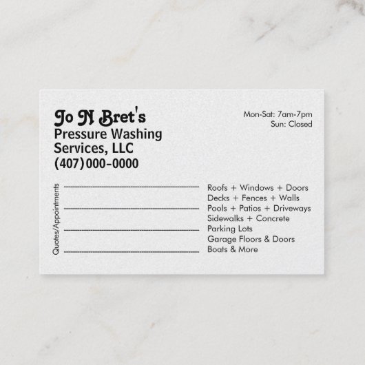 圧力洗浄とクリーニングの名刺テンプレート 予約カード (裏面)