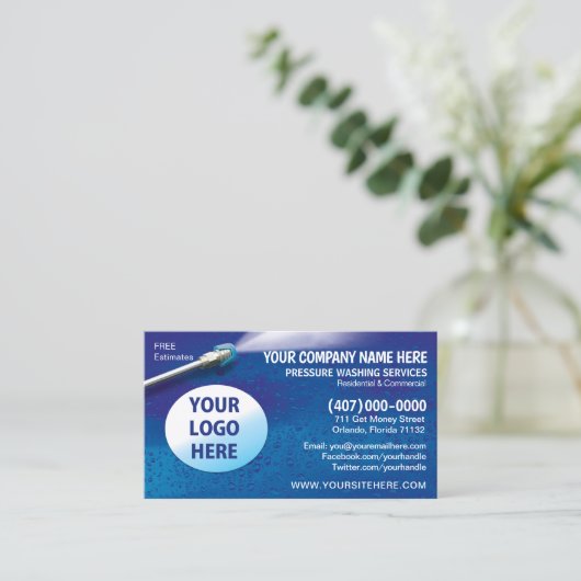 圧力洗浄とクリーニングの名刺テンプレート 予約カード (スタンド正面)