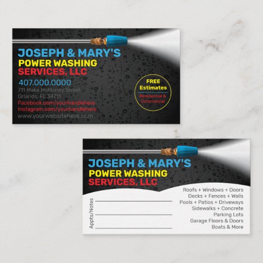 圧力洗浄とクリーニングの名刺テンプレート 名刺 (正面/裏面)