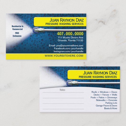 圧力洗浄とクリーニングの名刺テンプレート 名刺 (正面/裏面)