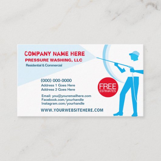 圧力洗浄とクリーニングの名刺テンプレート 名刺 (正面)