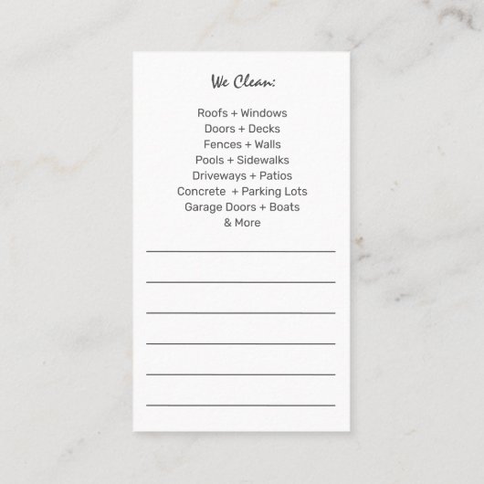 圧力洗浄とクリーニングの名刺テンプレート 名刺 (裏面)