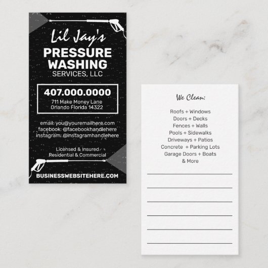 圧力洗浄とクリーニングの名刺テンプレート 名刺 (正面/裏面)