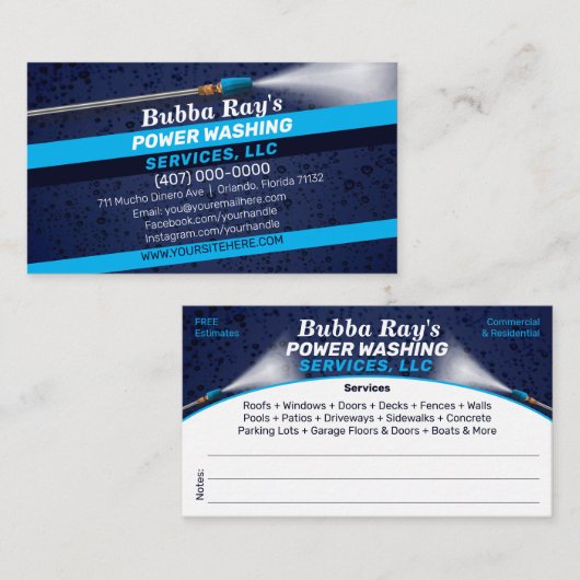 圧力洗浄とクリーニングの名刺テンプレート 名刺 (正面/裏面)