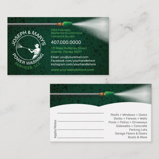圧力洗浄とクリーニングの名刺テンプレート 名刺 (正面/裏面)