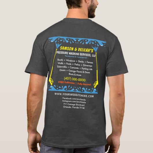 圧力洗浄とクリーニングの名刺テンプレート Tシャツ (裏面)