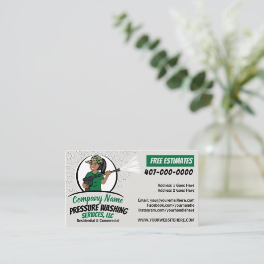圧力洗浄と清掃アフリカ系アメリカ人 名刺 (スタンド正面)