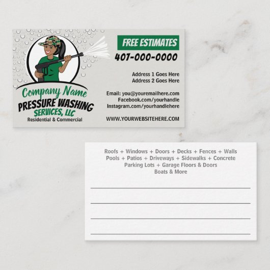 圧力洗浄と清掃アフリカ系アメリカ人 名刺 (正面/裏面)