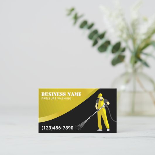 圧力洗浄イエロモダンーパワークリーニング 名刺 (スタンド正面)