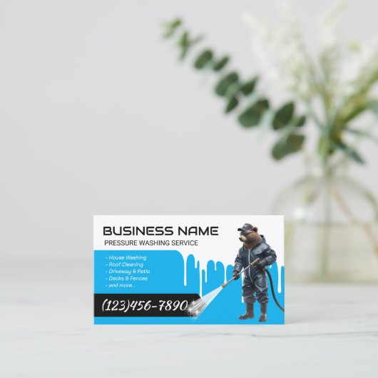 圧力洗浄ベアー動力洗浄洗浄サービス 名刺 (スタンド正面)