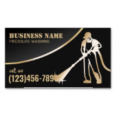 圧力洗浄力洗浄ブラック&金ゴールド洗浄 マグネット名刺 (正面)