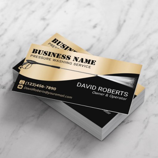圧力洗浄力洗浄ブラック&金ゴールド洗浄 名刺