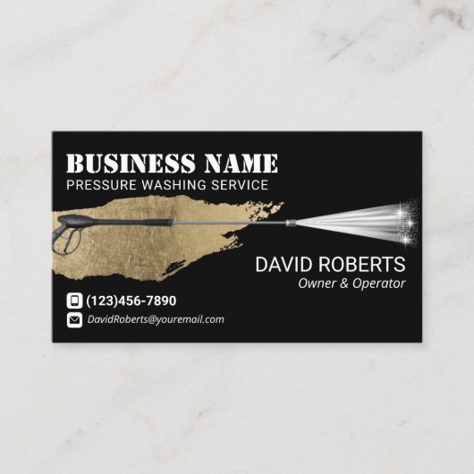 圧力洗浄力洗浄洗浄ブラック&金ゴールド 名刺 (正面)