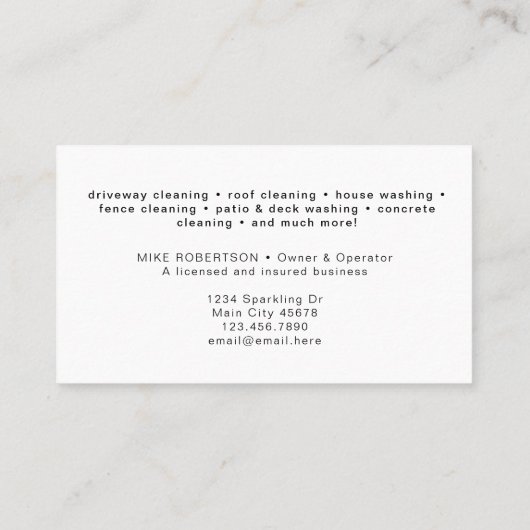 圧力洗浄式洗力式洗ハウス洗浄モダン 名刺 (裏面)