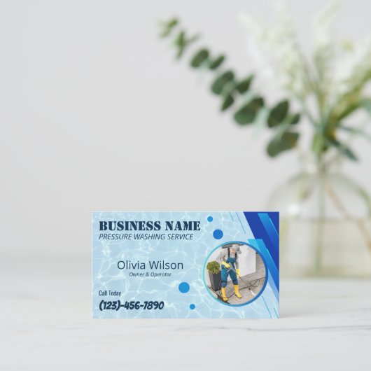 圧力洗浄式洗力式洗ハウス清掃モダン 名刺 (スタンド正面)