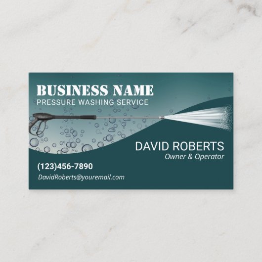 圧力洗浄気泡ティール（緑がかった色）電力洗浄洗浄 名刺 (正面)