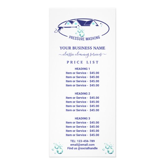 圧力洗浄水滴動力洗浄価格表 ラックカード (正面)