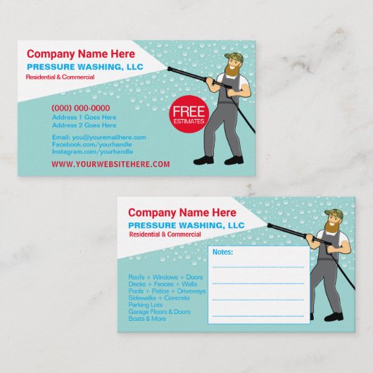 圧力洗浄/クリーニングテンプレート名刺 名刺 (正面/裏面)