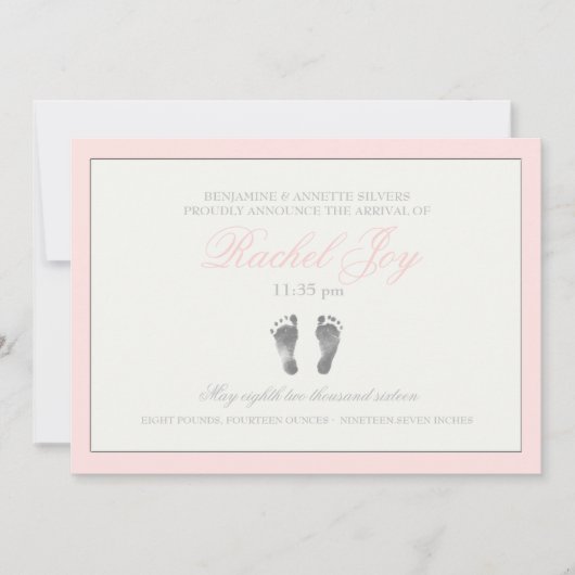 圧痛ピンク誕生のお知らせ 案内状 (正面)