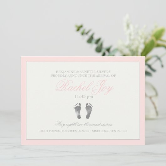 圧痛ピンク誕生のお知らせ 案内状 (スタンド正面)