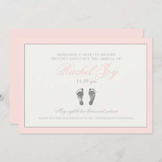 圧痛ピンク誕生のお知らせ 案内状 (正面/裏面)