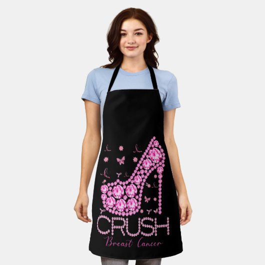 圧砕乳がん認識度きらきら光るピンクリボン エプロン (着用した状態)