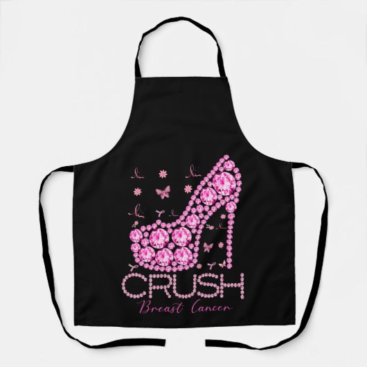 圧砕乳がん認識度きらきら光るピンクリボン エプロン (正面)