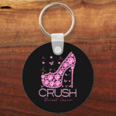 圧砕乳がん認識度きらきら光るピンクリボン キーホルダー (正面)