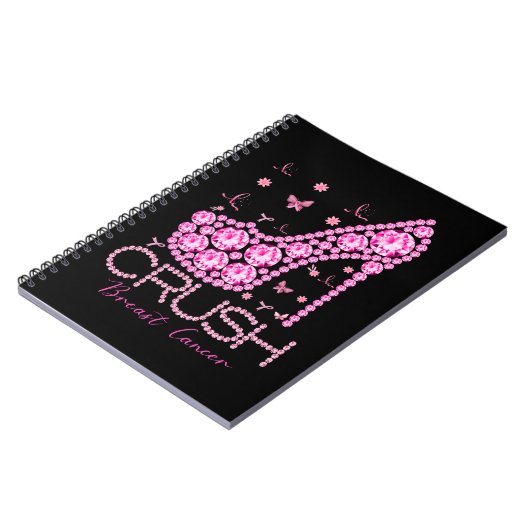 圧砕乳がん認識度きらきら光るピンクリボン ノートブック (左側)